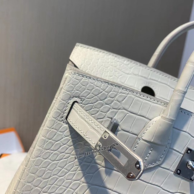 Hermes專櫃經典款鱷魚皮包 愛馬仕birkin25冰川白美洲鱷魚皮銀扣全手工 ttd1514